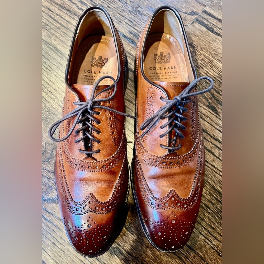 Cole Haan Men's Tan Leather Wingtip Oxfords